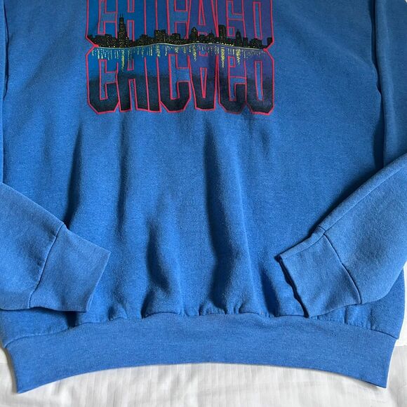 Vintage Fruit Of The Loom Chicago Heather Blue Crew Sweatshirt Size XL - Picture 4 of 5